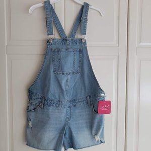 Maternity size 6 - Isabel Maternity Light Wash Denim Overall Shorts ROMPER - NEW
